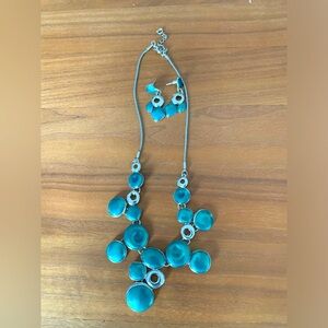 EUC 1990’s turquoise enamel on metal & silver disk necklace & pierced earrings.